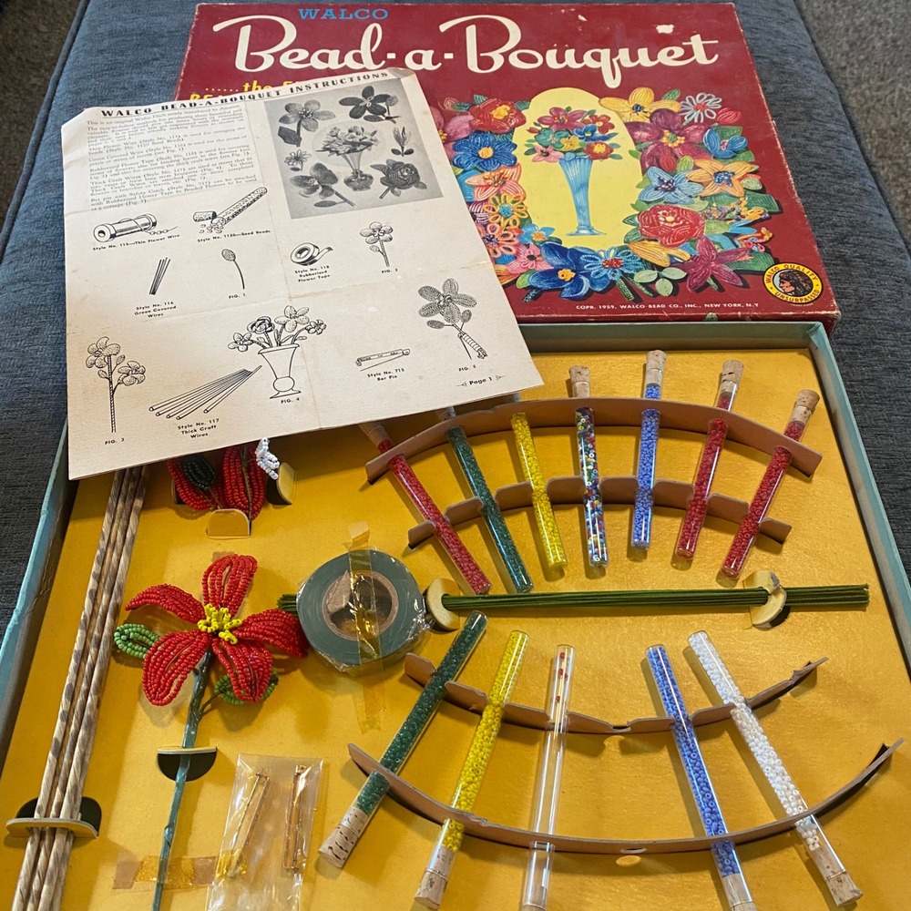 Walco Bead-a-Bouquet Flower Craft Kit 1959 Vintage 4811 Opened and Some Used